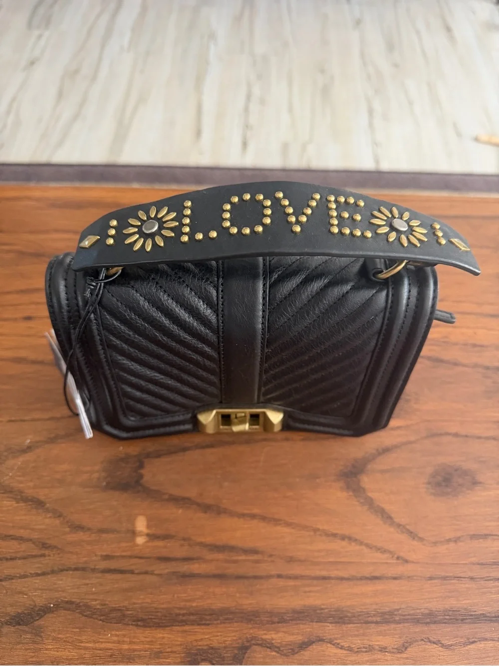 Rebecca Minkoff Black Quilted Crossbody with Gold 'LOVE' Studs